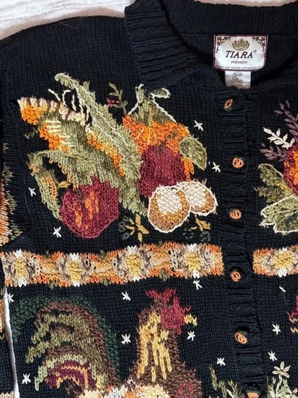 Halloween Kitschy Novelty Autumn Pumpkin Rooster Harvest Tiara Cardigan US 18/20 - Picture 8 of 11
